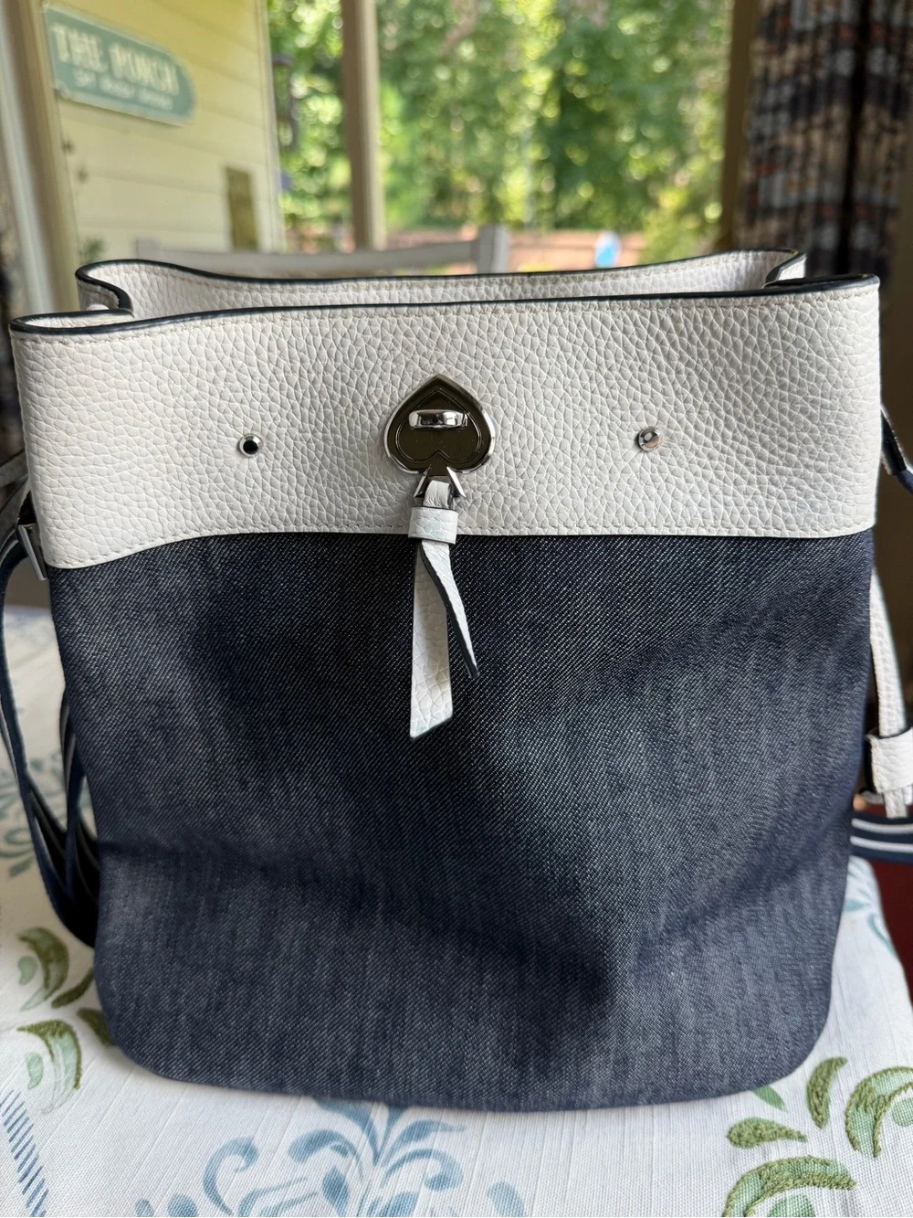 kate spade Navy and White Canvas Messenger Bag